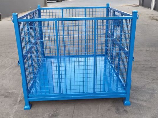 comprar Contenedor de acero plegable apilable con protección de malla de color azul para el almacenamiento de la producción de materiales Fabricación en línea