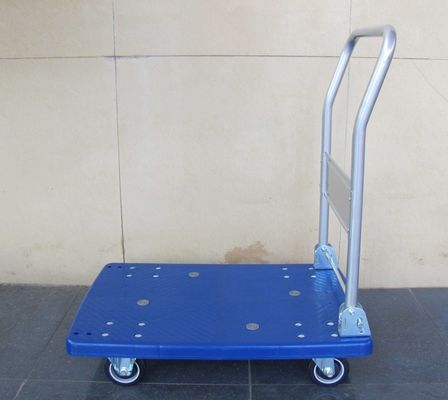 comprar carretilla plástica movible de la plataforma 300kg con el tablero plástico azul, azul/gris Fabricación en línea