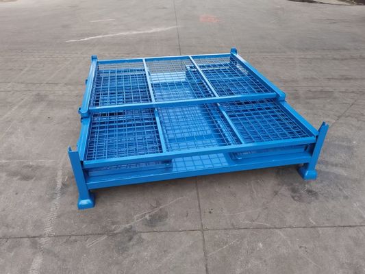 Contenedor de acero plegable apilable con protección de malla de color azul para el almacenamiento de la producción de materiales