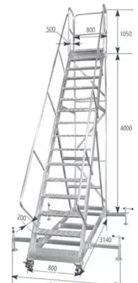 Escalera de aluminio ligera de 4 m de altura en dos niveles fácil de mover para el uso de estantes de almacenamiento